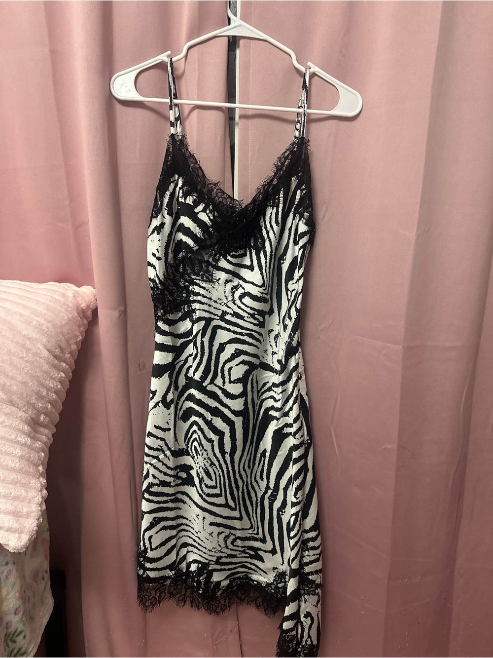 Fashion Nova Zebra-Print Lace Slip Dress - Black & White